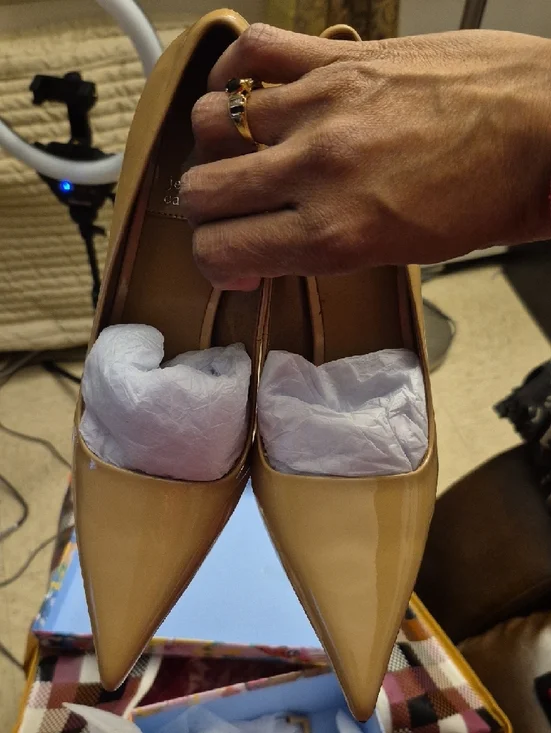 Jeffrey Campbell Beige Patent Pointed-Toe Pumps - Picture 4 of 6